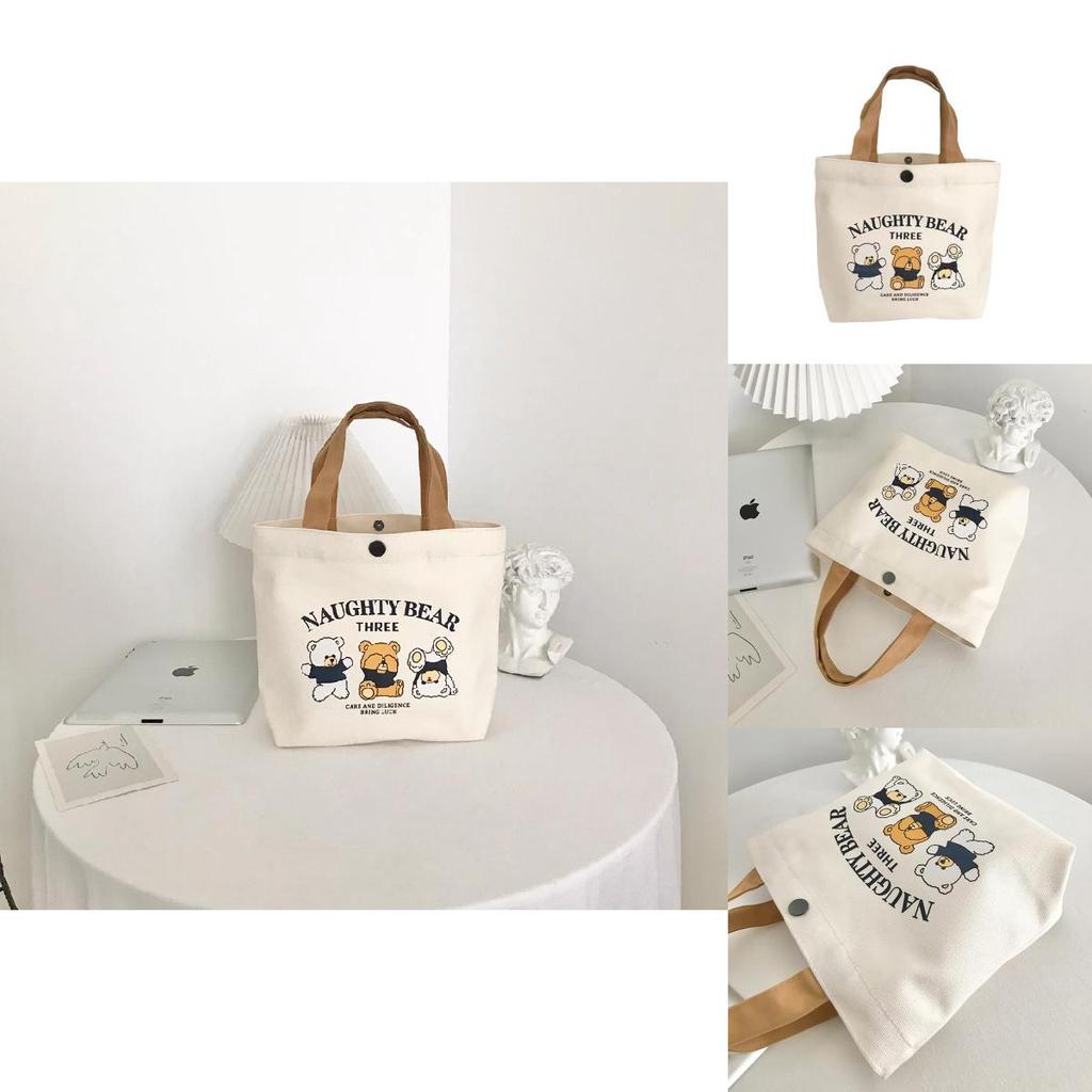 Cute Letters And Cartoon Bear Print Casual Hand Held Canvas Bag For Office Use