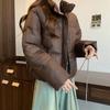 Women's Stand Collar Long Sleeve Cropped Puffer Jacket Loose Fit Casual Winter Warm Padded Coat