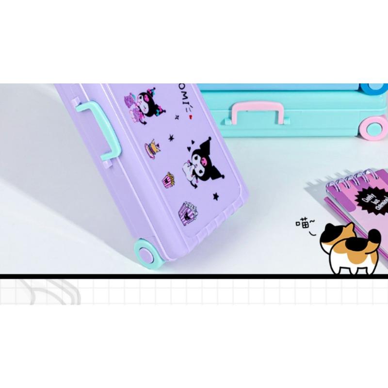 Children Girls Double Layer Large Capacity Plastic Multifunctional Pull Rod Pencil Case