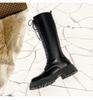 2025 Women's British Style Thick-Soled Long Knight Boots with Big Toe and Over-the-Knee Lace-Up Design.