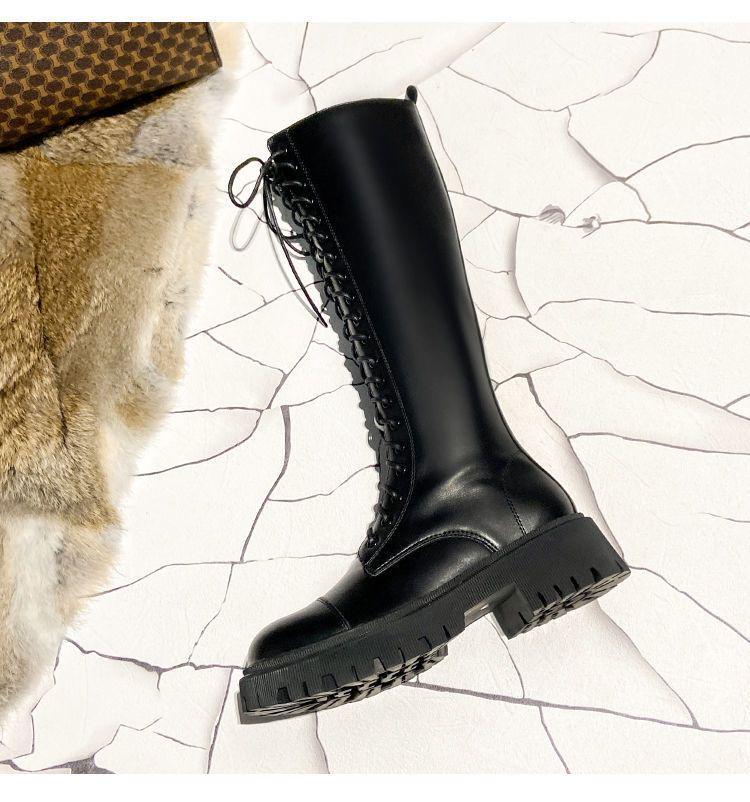 2025 Women's British Style Thick-Soled Long Knight Boots with Big Toe and Over-the-Knee Lace-Up Design.