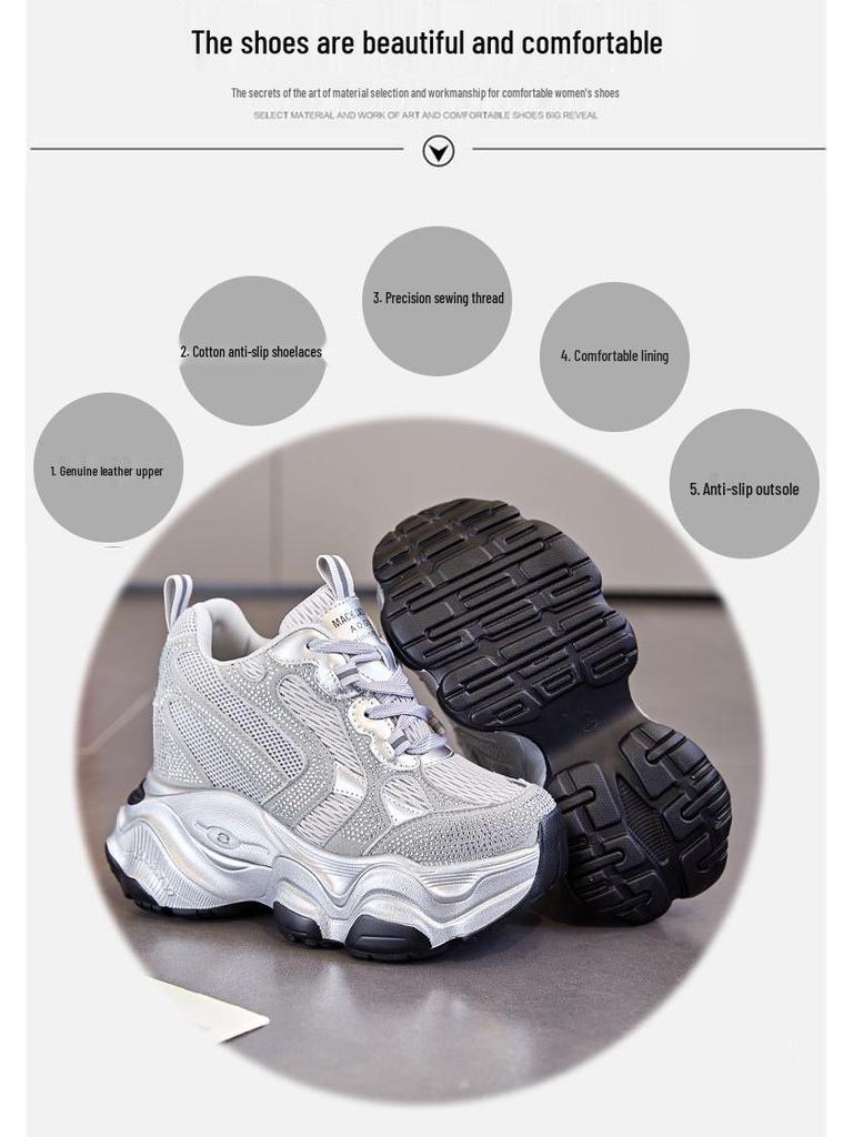 Women's 12cm Breathable Mesh Platform Sneakers A8935 - Casual Sports Shoes In Small Sizes