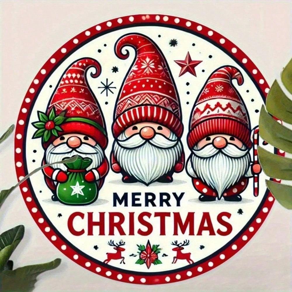 1PC 7.87in Round Aluminum Christmas Metal Sign, 3D Santa Claus Art Plaque Merry Christmas Lettering