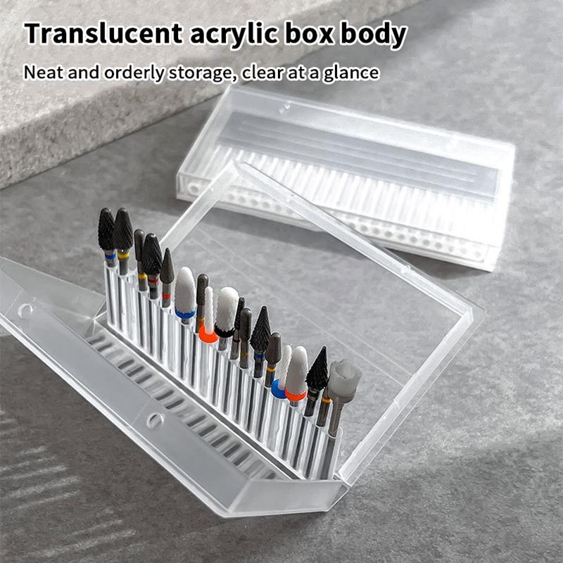 20/24 Holes Nail Drill Bits Storage Box Nail Grinding Head Holder Stand Display Cleanser Dustproof Cutter Manicure Organizer