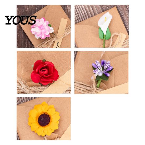 Exquisite Holiday Celebration Cards 5Pcs DIY Dried Flower Greeting Cards, Handmade Note with Artificial Flowers, Jute Twine Romantic Sunflower