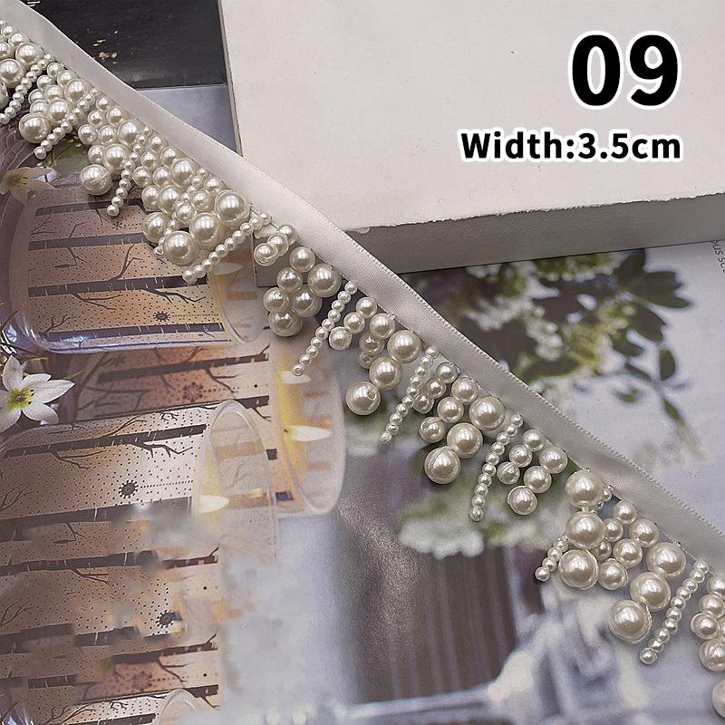 2 Yard Imitation Pearl Bead Pendant Tassel Fringe Lace Trim Diy Upholstery Wedding Dress Costume Edging Lace Ribbon Decor Carfts