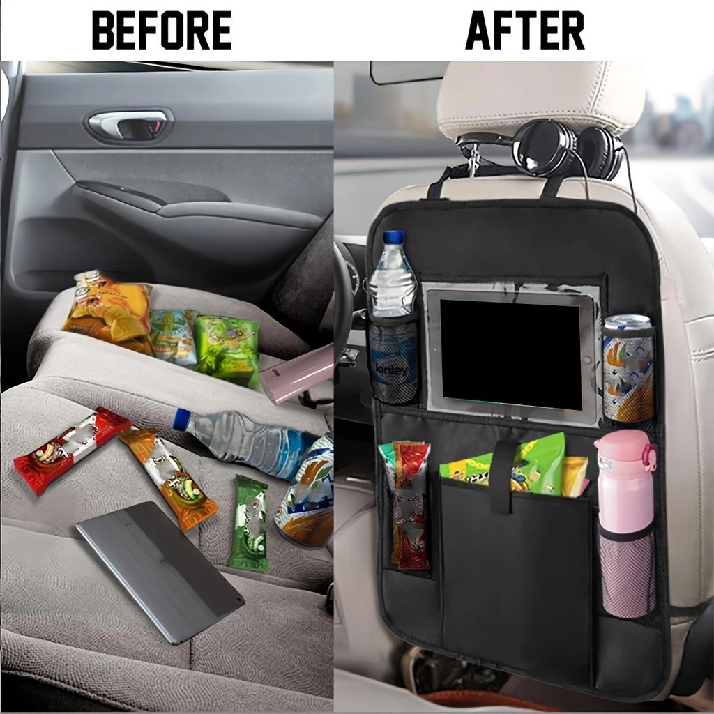 Black Car Backrest Anti-kick Storage Bag, Car Storage Bag, Seat Back Oxford Cloth Storage Bag, Flat Car Seat Back Bag, 1 PC