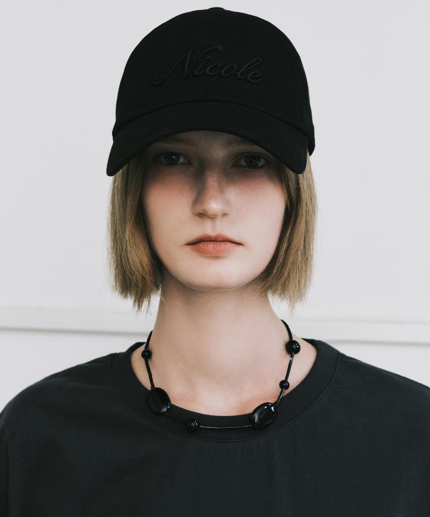 Nigaennikol Nicole Lettering Ball Cap_Deep Black