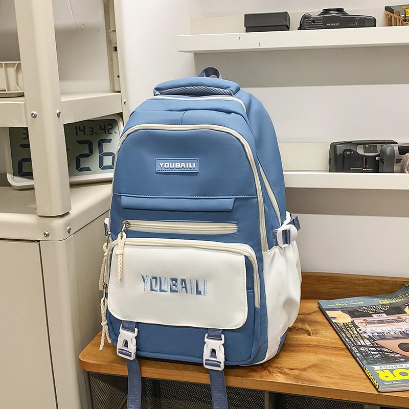 Women Contrast Color Stitching Backpack High School Students Schoolbag Men Large Capacity Backpack