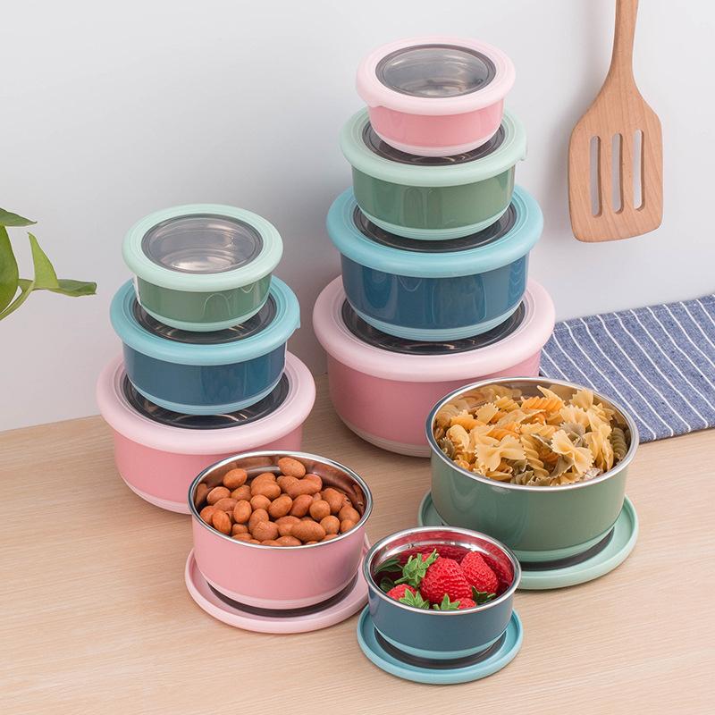 Stainless Steel Fresh-keeping Box Food Sealing Bowl Anti-scalding Lunch Box with Lid Kitchen Food Sealing Bowl Fresh-keeping Box