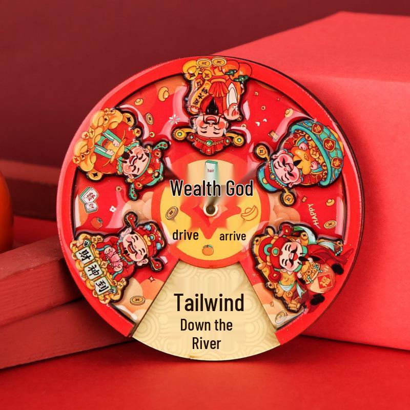 Chinese God of Wealth Rotating Cartoon Magnet - Cultural Souvenir Plate