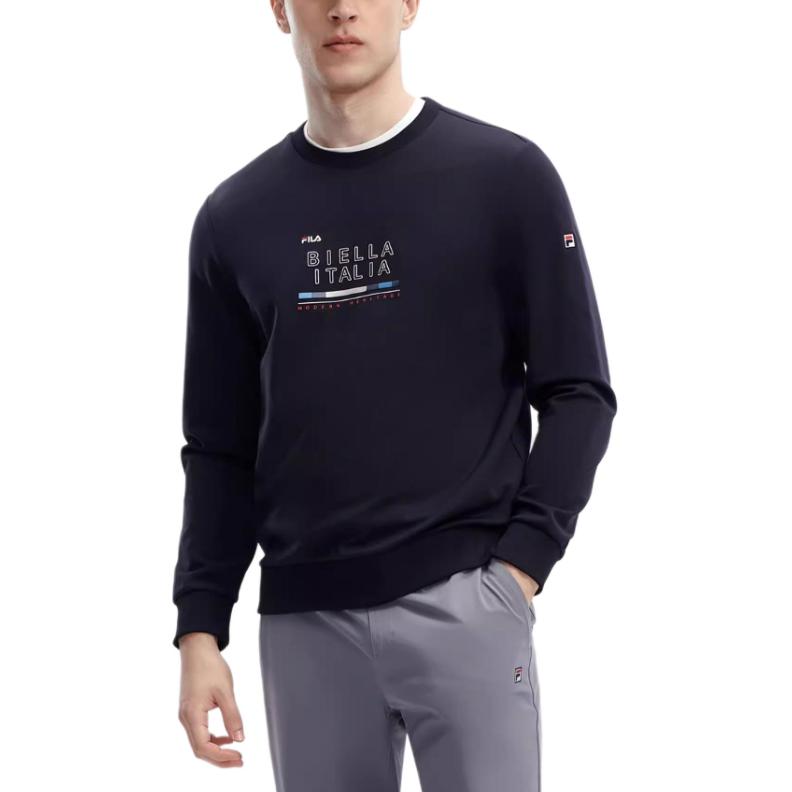 Fila Letter Print Casual Crew Neck Knit Pullover Sweatshirt Men Sweatshirt Legendary-Blue F11M411211F-NV