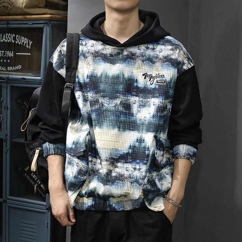 

Осень и зима легкий роскошный трендовый дизайн Sense геометрический принт свободный свитер с капюшоном мужской уличный хулиган красивый тяжелый повседневный пиджак 4XL