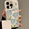 Tulip Blue Flowe Print Slim Phone Case for IPhone 17 16 15 14 13 12 11 Pro Max Plus Air 16E Elegant Wrinkled Texture Soft Cover