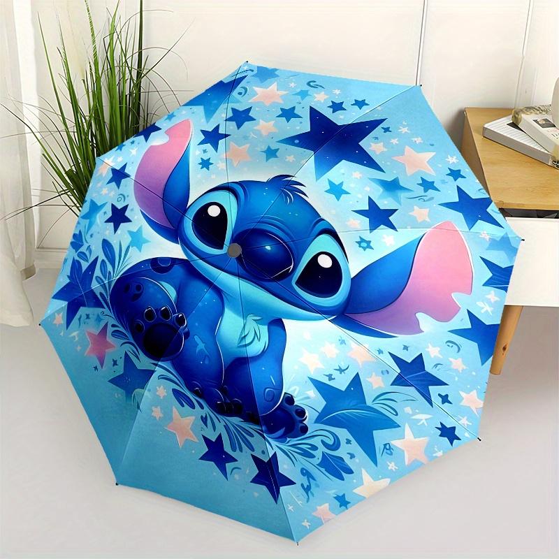 Disney Stitch, Stars Themed Automatic Opening and Closing Folding Umbrella, Portable - Durable, 8-rib Umbrella Frame, Very Suitable for Busi