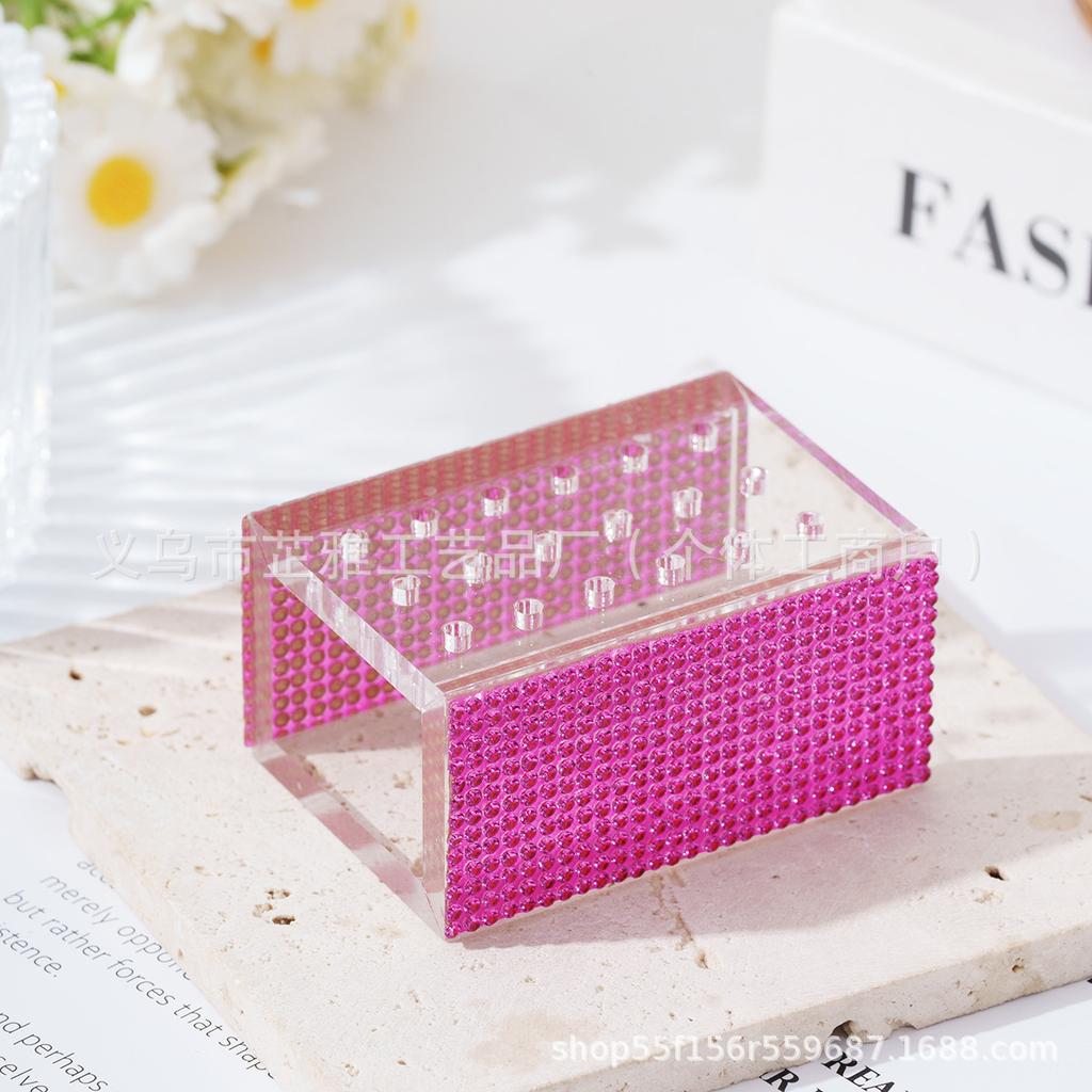 18-Hole diamond-encrusted acrylic grinding head box acrylic jewelry storage box ins simple acrylic