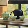 White Porcelain Celadon Tea Set Portable Bag for Outdoor Use, Including 1 Teapot 2 Tea Cups, Quick- Cup, Travel Teaware