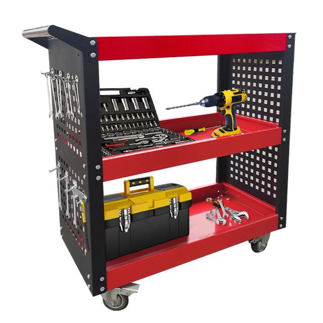Stainless Steel Multi-Layer Tool Cart: Heavy-Duty Mobile Trolley with Pegboard for Auto Repair Shops