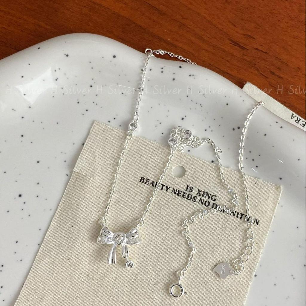 Sterling Silver Bow Necklace: Fashionable S925 High-End Clavicle Chain