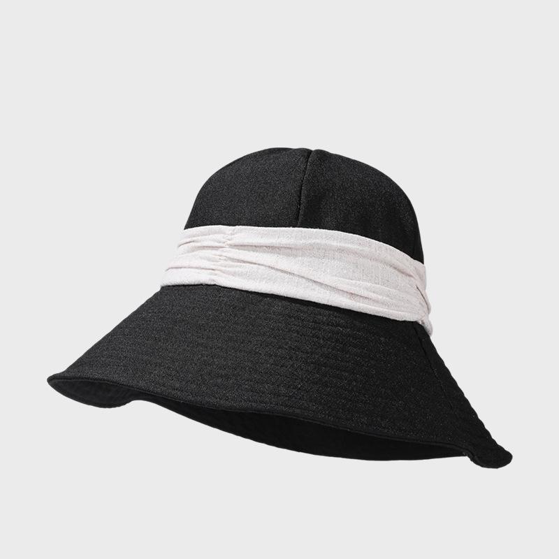 Cotton Linen Lightweight Breathable Fisherman Hat Women's Summer Color-Matching Pleated Sunshade Hat