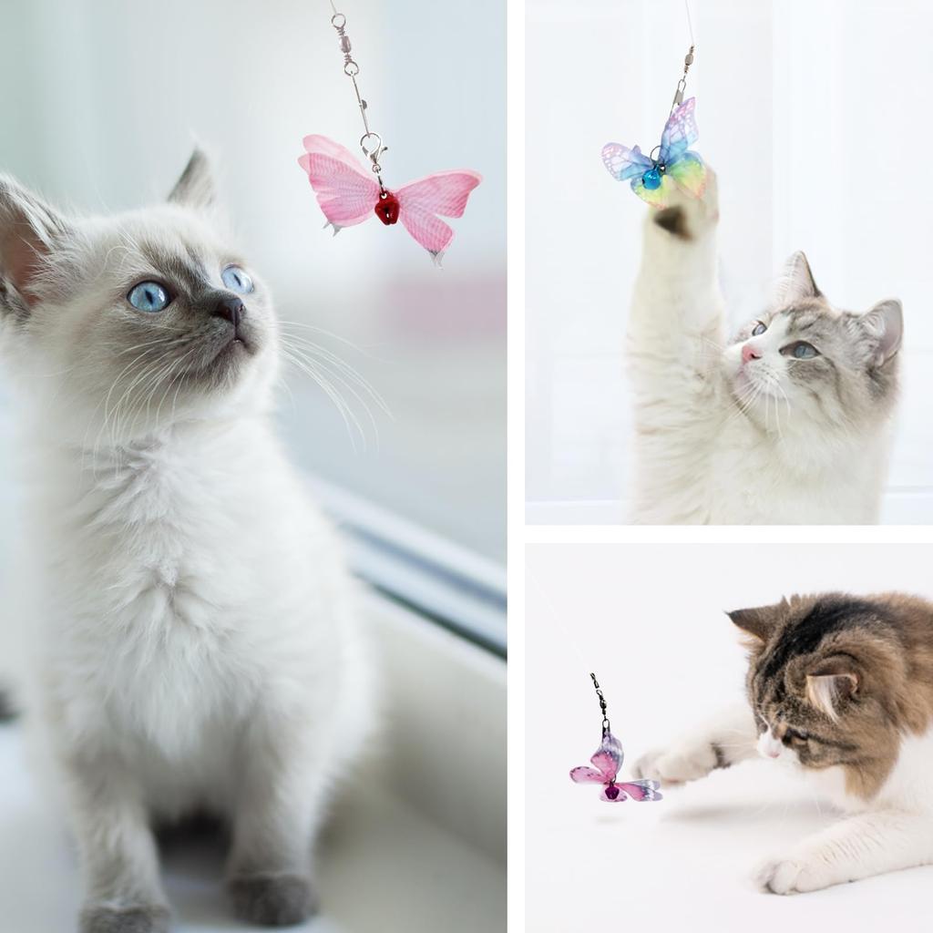SONGWAY Replacement Cat Toy Insects, 6 Butterflies and 4 Small Flying Insects, with Iron Storage Box