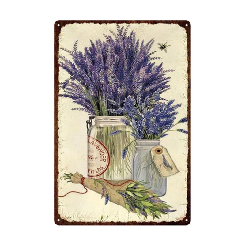 Pastoral Style Flower Plaque Metal Tin Sign Lavender Rose Retro Plates Poster for Living Room Home Garden Wall Decor 20x30cm
