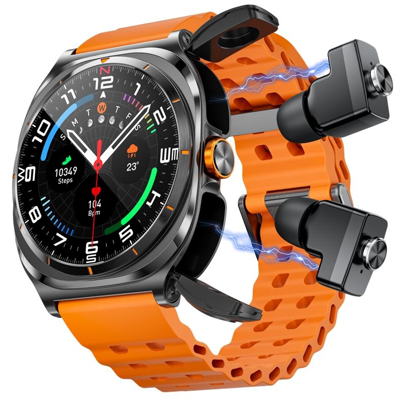 

Розумний годинник Rainbuvvy GT98 TWS 1,53-дюймовий HD великий екран 360x360 IP67 Водонепроникний спортивний годинник Bluetooth Android Навушники Годинник помаранчевий