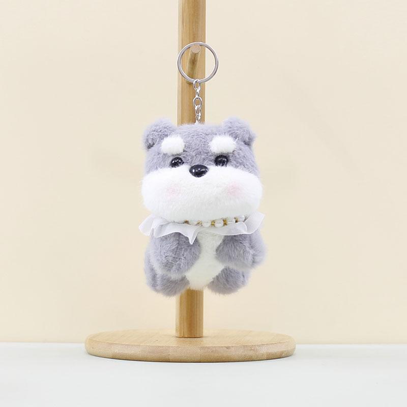 Dog Decorative Plush Doll Keychain With Beautiful Pearl Necklace Fashion For