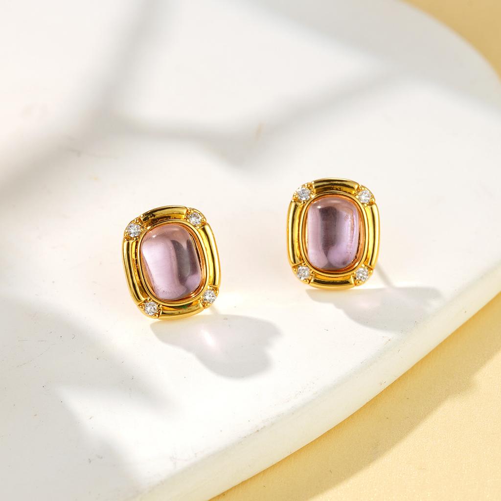 New French Light Luxury High-end Sense Niche Simple Dopamine Design Sense Inlaid Glass Small Silver Needle Ear Jewelry