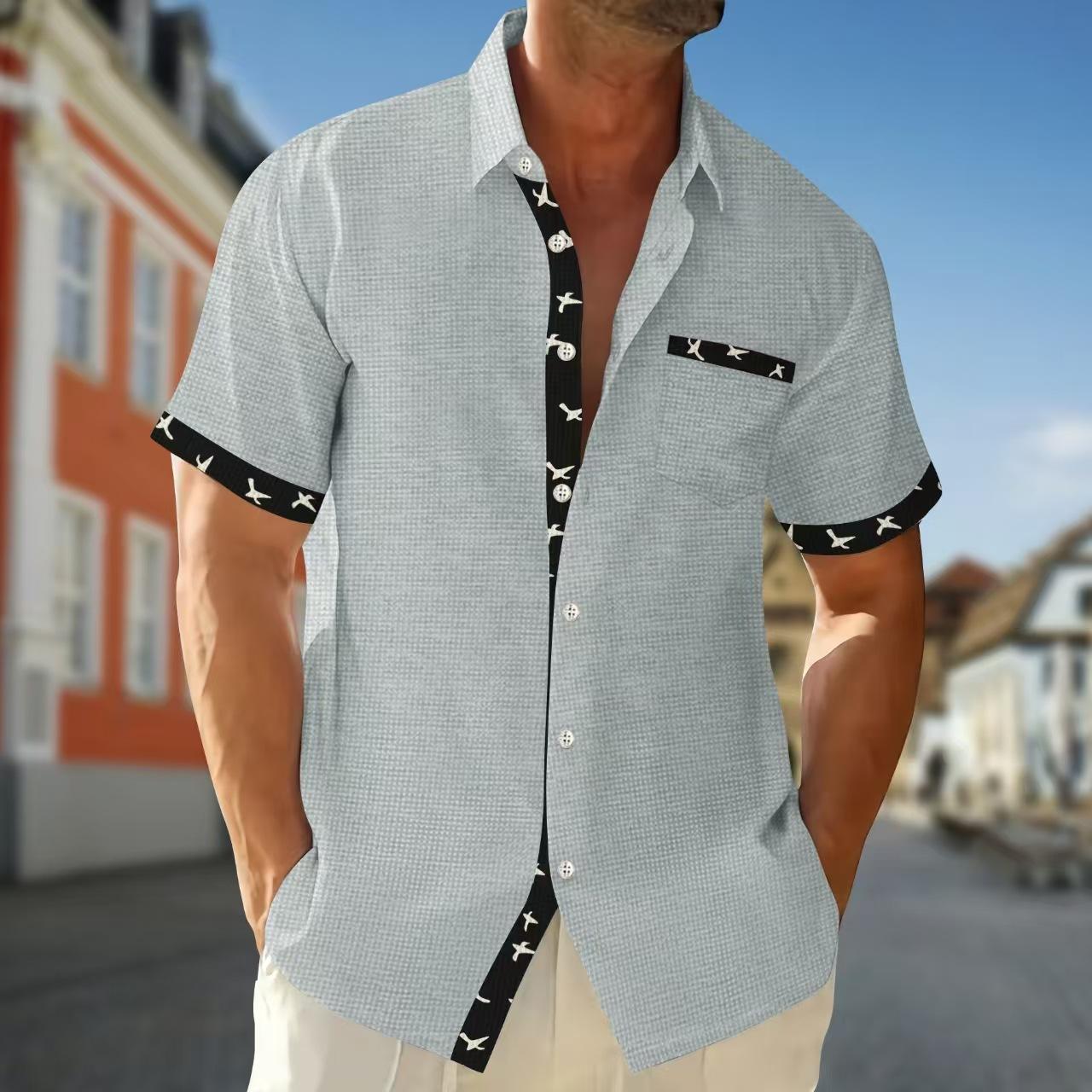 Men s Casual Button Pocket Short Sleeved Lapel Shirt S
