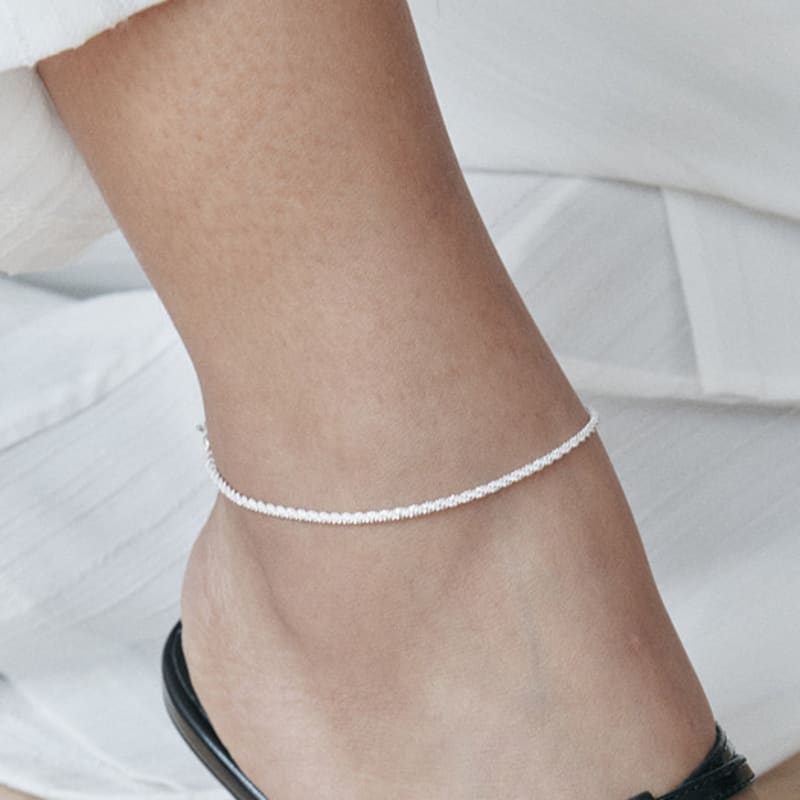 

ATTICA Raw bleo layered shiny chain anklets. FBS009 Silver