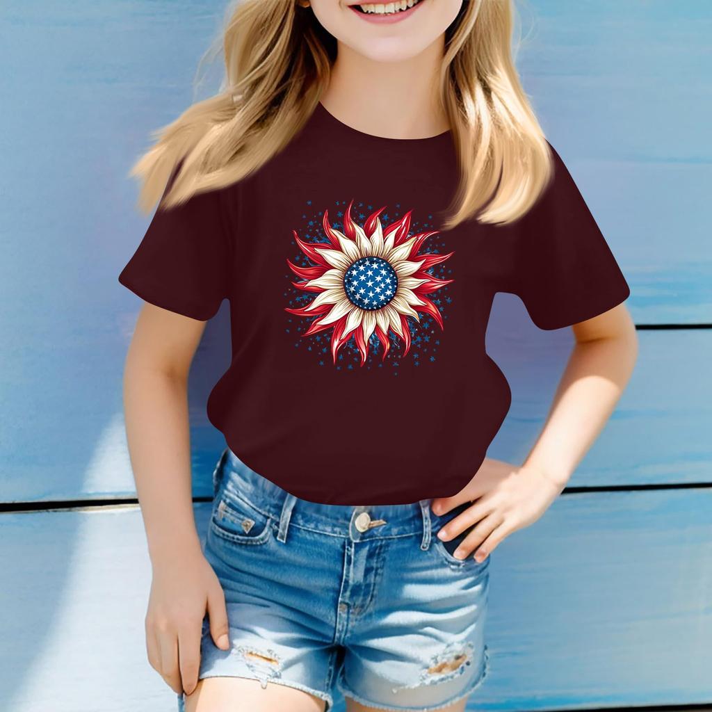 Children'S Casual T-Shirt Independence Day Printed Round Neck Short-Sleeved Top