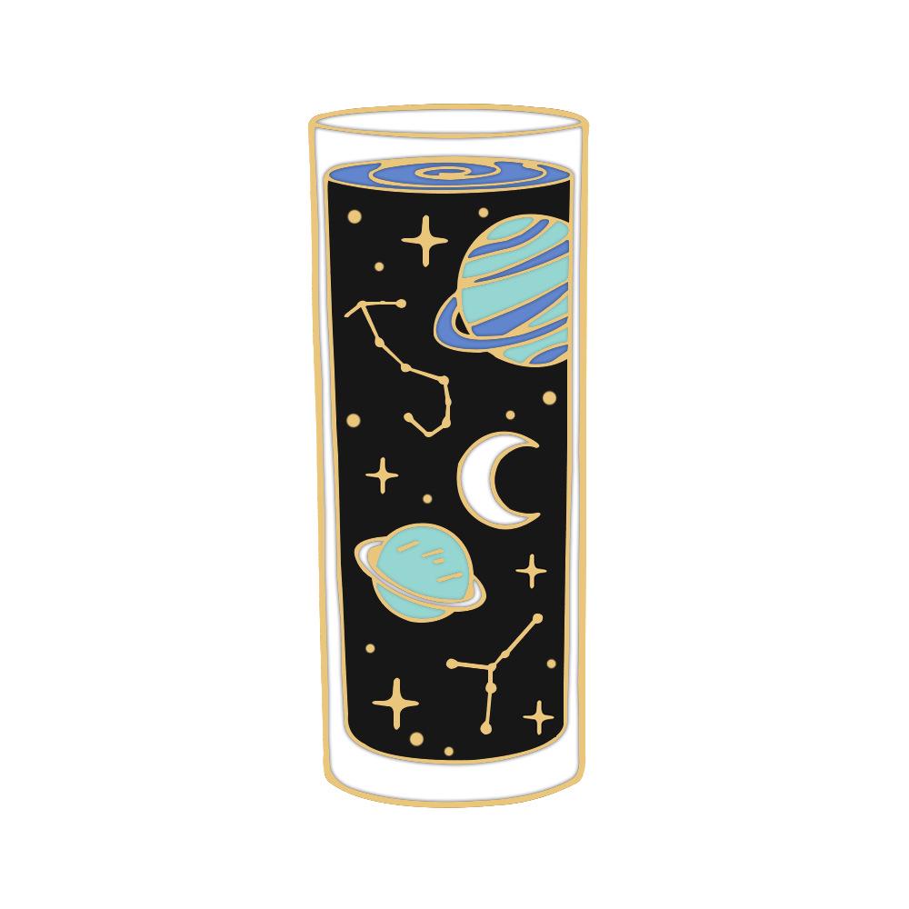 Iridescent Starry Sky Enamel Brooch: Cartoon Lapel Pin in Test Tube, Wine Glass, and Milk Shapes for Men & Women