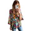 Early Spring New Arrival Florals Print Puff Sleeves Chiffon Shirt Women 2025 Fashion Fashion Color-Block V Neck Pullover Tops