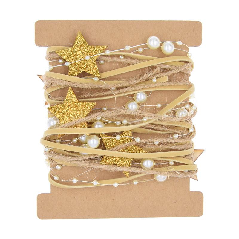 Christmas Decorative Ribbon Set Star Pearl Garland Twine Holiday Tree Gift Wrapping DIY Crafts Supplies for Party Holiday Decor