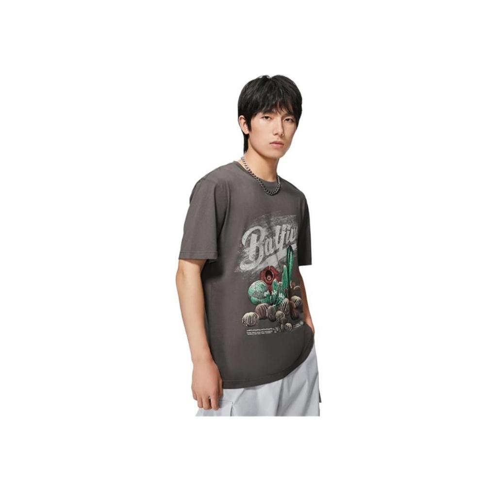 Li-Ning Anti-Wu Herbs And Warriors Series Letter Print Round Neck T-Shirt Men Tops Asphalt-Grey AHSS731-5