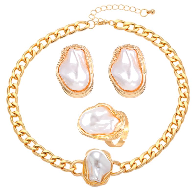 European and American Baroque Special-shaped Pearl Set Jewelry Women's High-end Necklace, Stud Earrings, Bracelet Collar