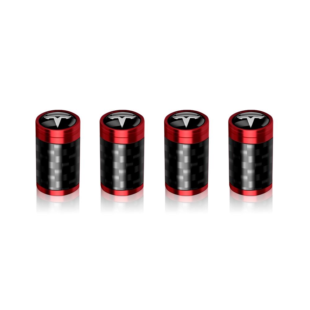 1Set Aluminum Carbon Fiber Styling Anti-theft Auto Tire Valve Caps Wheel Tires Stem Airtight Covers For Tesla Model 3 Y X Z LOGO