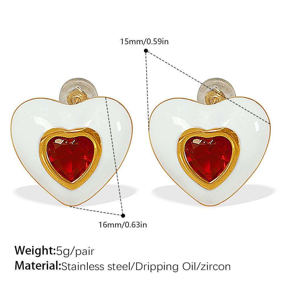 Exquisite Sweet Cool Wind Dripping Oil Love Earrings Women'S Stainless Steel High Sense Versatile Temperament Small Fresh Earrings