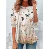 Round Neck 3D Flower Geometry Pattern Printed Top Fashionable Casual Long Sleeved Women's T-shirts
