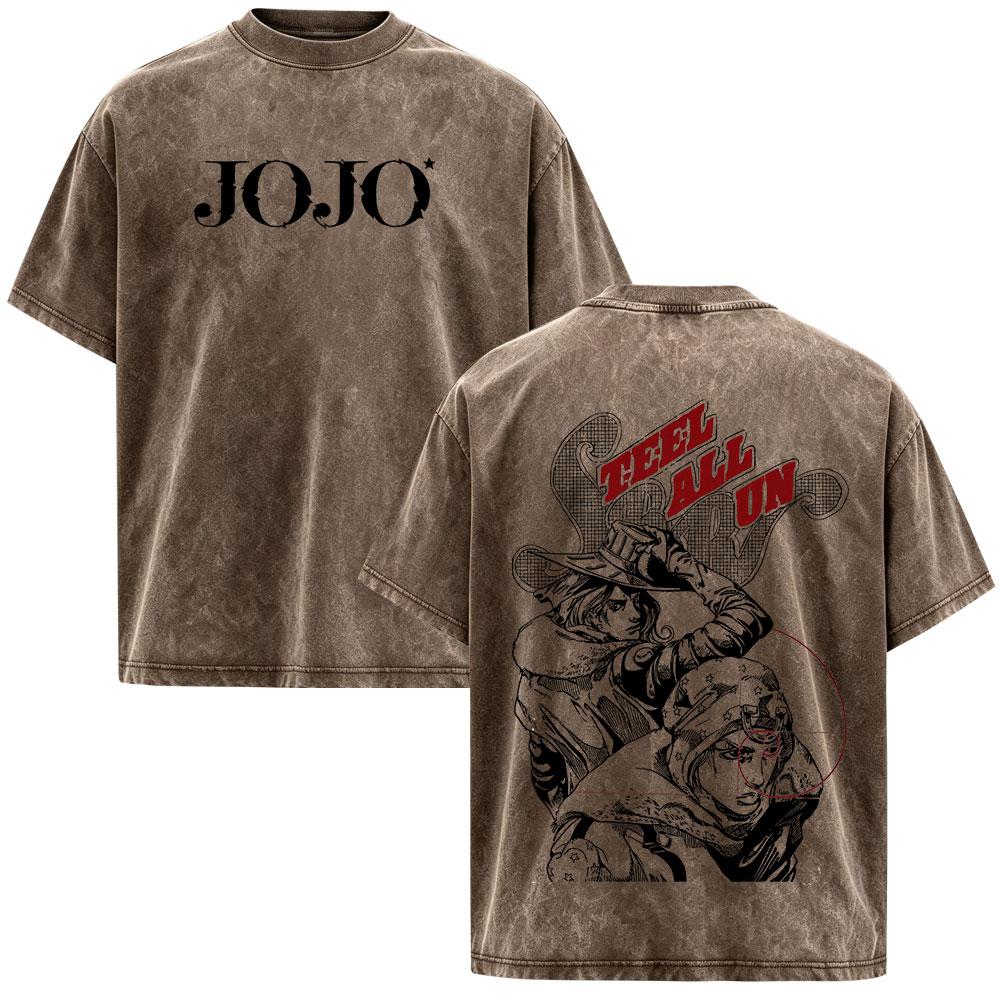 Anime JoJo Bizarre Adventure STEEL BALL RUN Johnny Joestar Magliette Vintage Lavate Uomo Donna Manica Corta Oversize Magliette