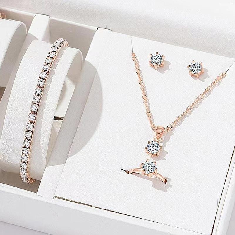 

Набор из 5/6 предметов цепочек цвета розового золота Модные изысканные темпераментные аксессуары Браслеты Ожерелья Кольца Серьги Подходят для вечеринок