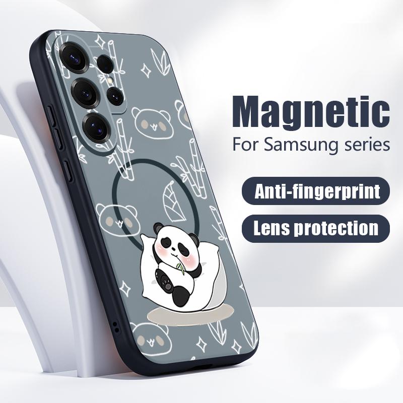 Magnetic For Magsafe Case For Samsung Galaxy S26 Ultra S25 Edge S24 Plus S23 FE S22 A17 A54 A55 A56 A57 5G Lovely Baby Panda Pattern Cover