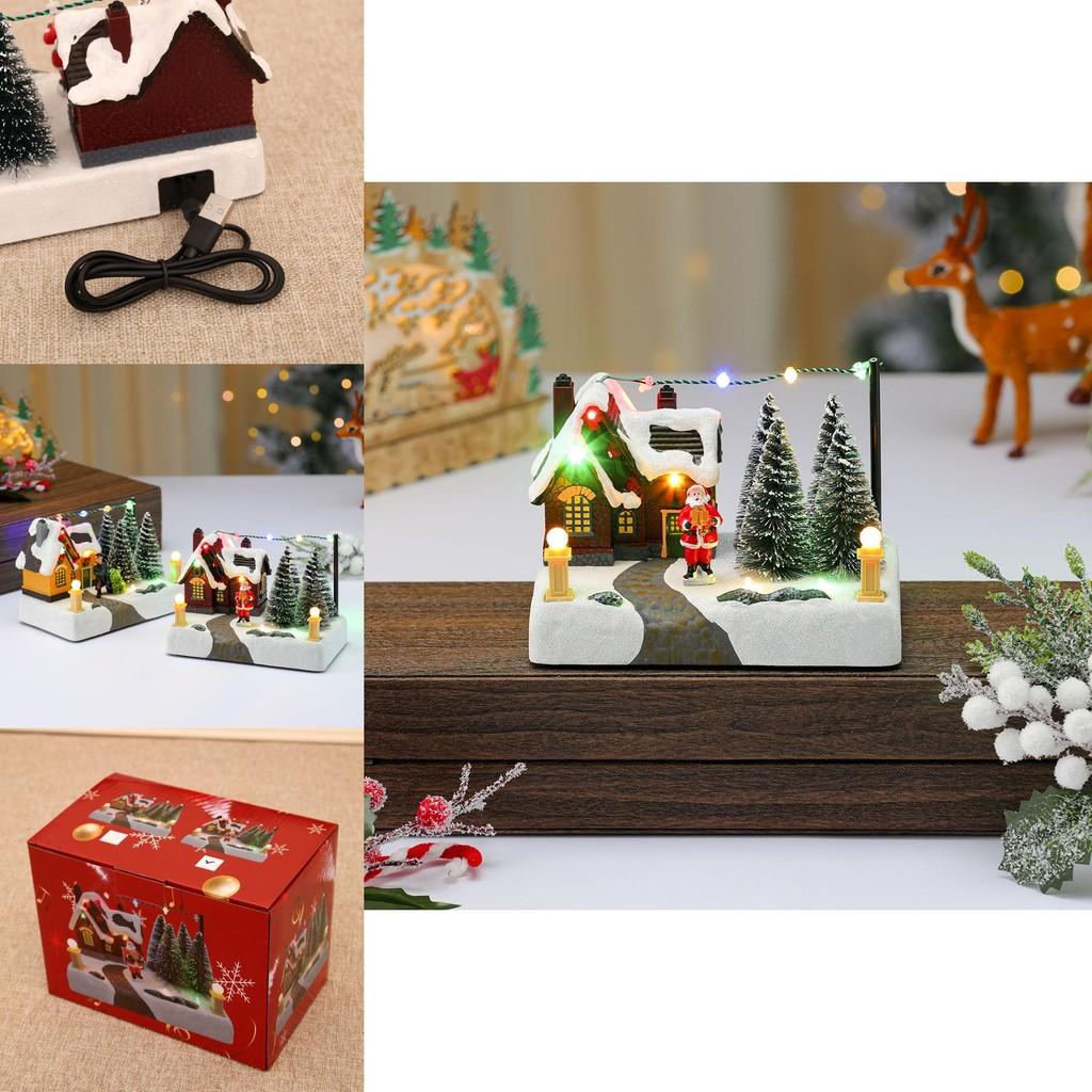 Christmas Resin Music Box Snow Scene With Light For Holiday Decor And Gift
