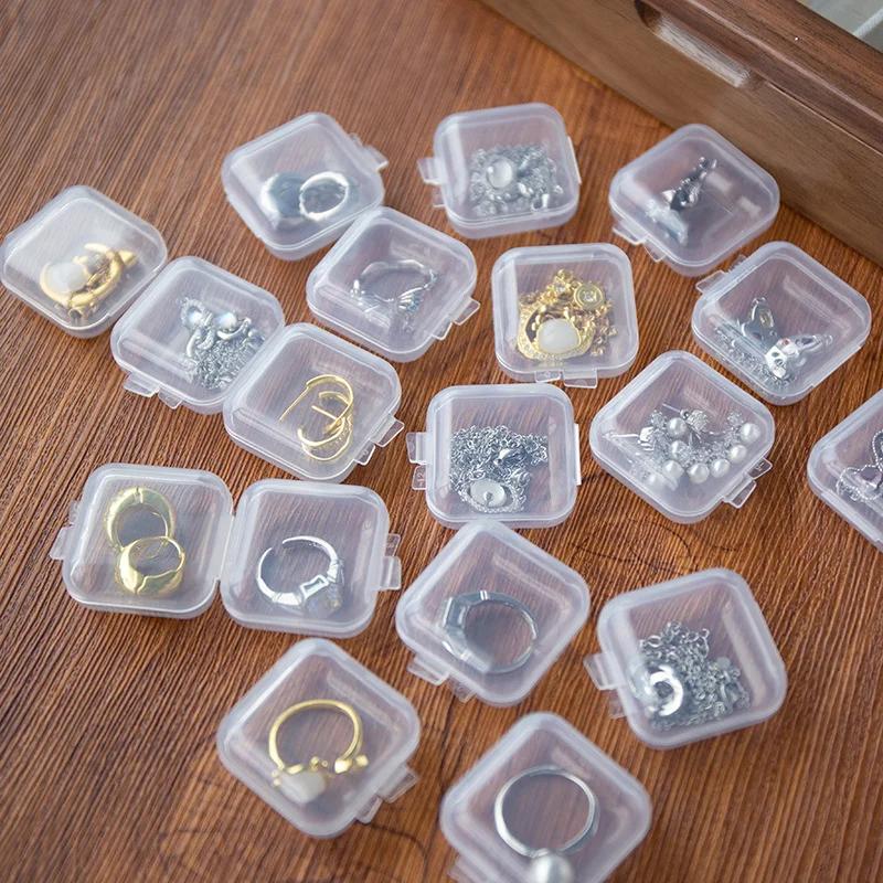 100/1 Stück Mini Schmuckaufbewahrungsboxen Kunststoff Transparent Quadratisch Aufbewahrungsbox für Pillen Ohrringe Ringe Staubdichter Schutz Verpackungsbox
