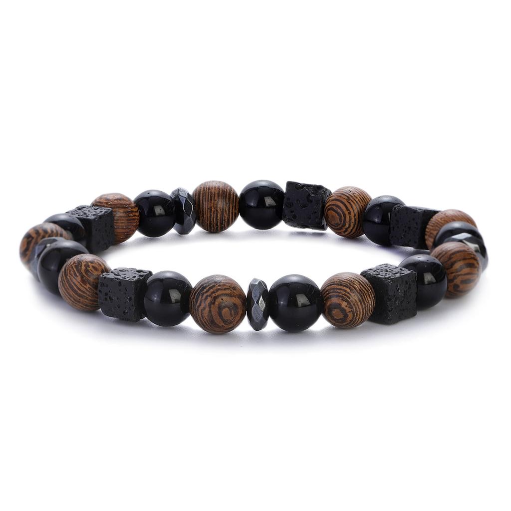 Natural Wood Beads Bracelet Women Men Yoga Meditation Prayer Om Pendant Wooden Jewelry Classic Sliver