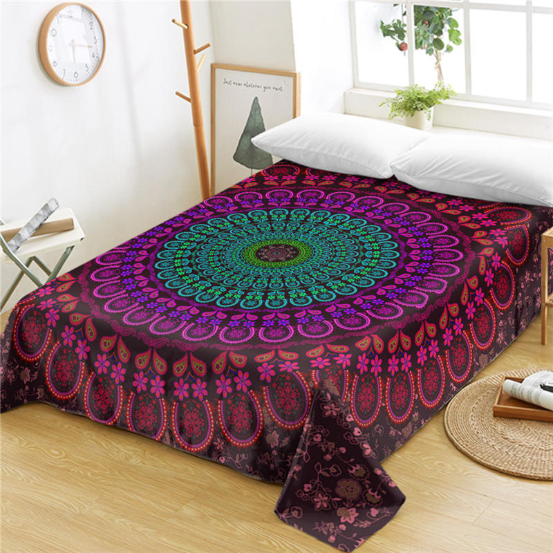 Bohemian Mandala Bed Sheet Boho Style Flat Sheet Colorful Ethnic Retro Floral Bed Linen Women King Queen Polyester Bedding Sheet