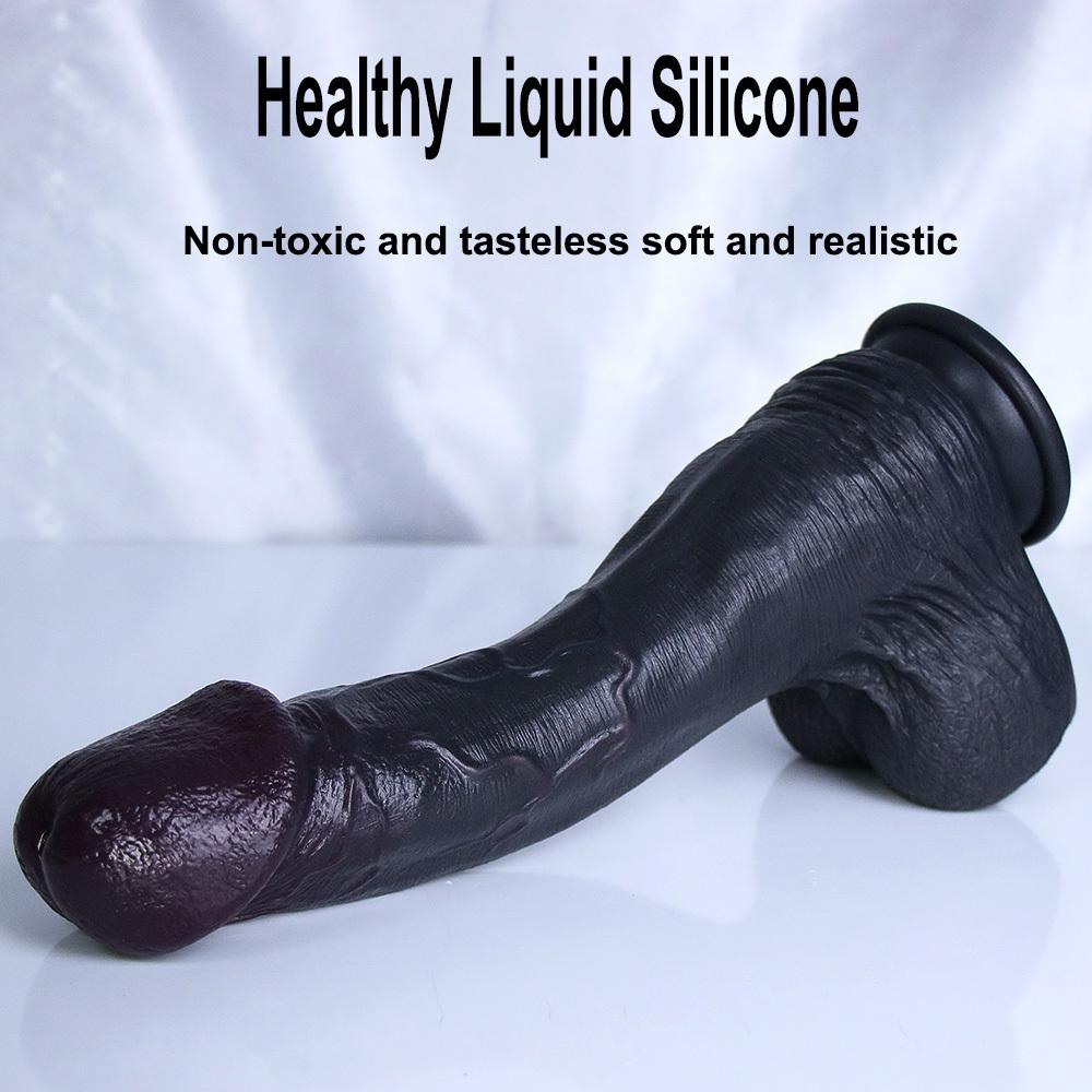 Realistic Black Dildo, Huge Thick Silicone Penis with Strong Suction Cup, Flexible Curved Design, Lifelike Texture, Adult Toy for Women & Couples