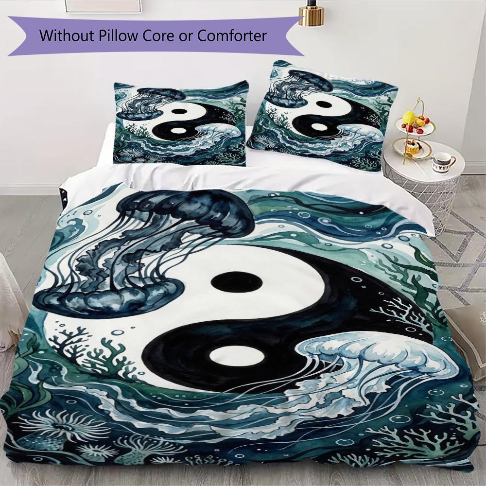 B&W Tai Chi Pattern Bedding uilt Set uilt Cover Pillowcase Home Decoration Birthday Gift (1 * duvet cover + 2 * pillowcase without core)103