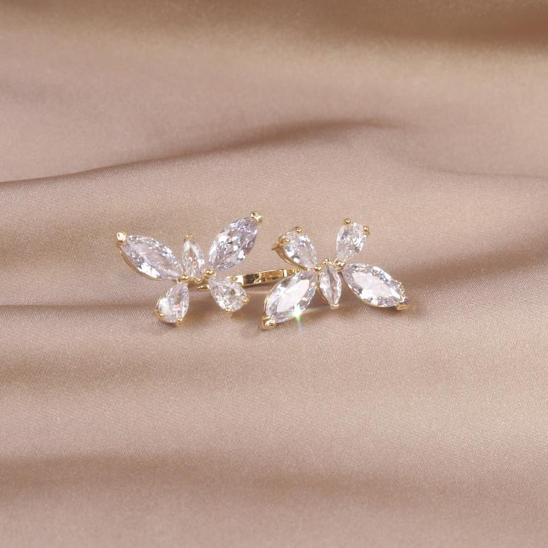 Bague papillon en or véritable 14 carats avec zircone électrolytique, bijou tendance coréen, bague de luxe pour femme, pour mariage, bal de promo, fête